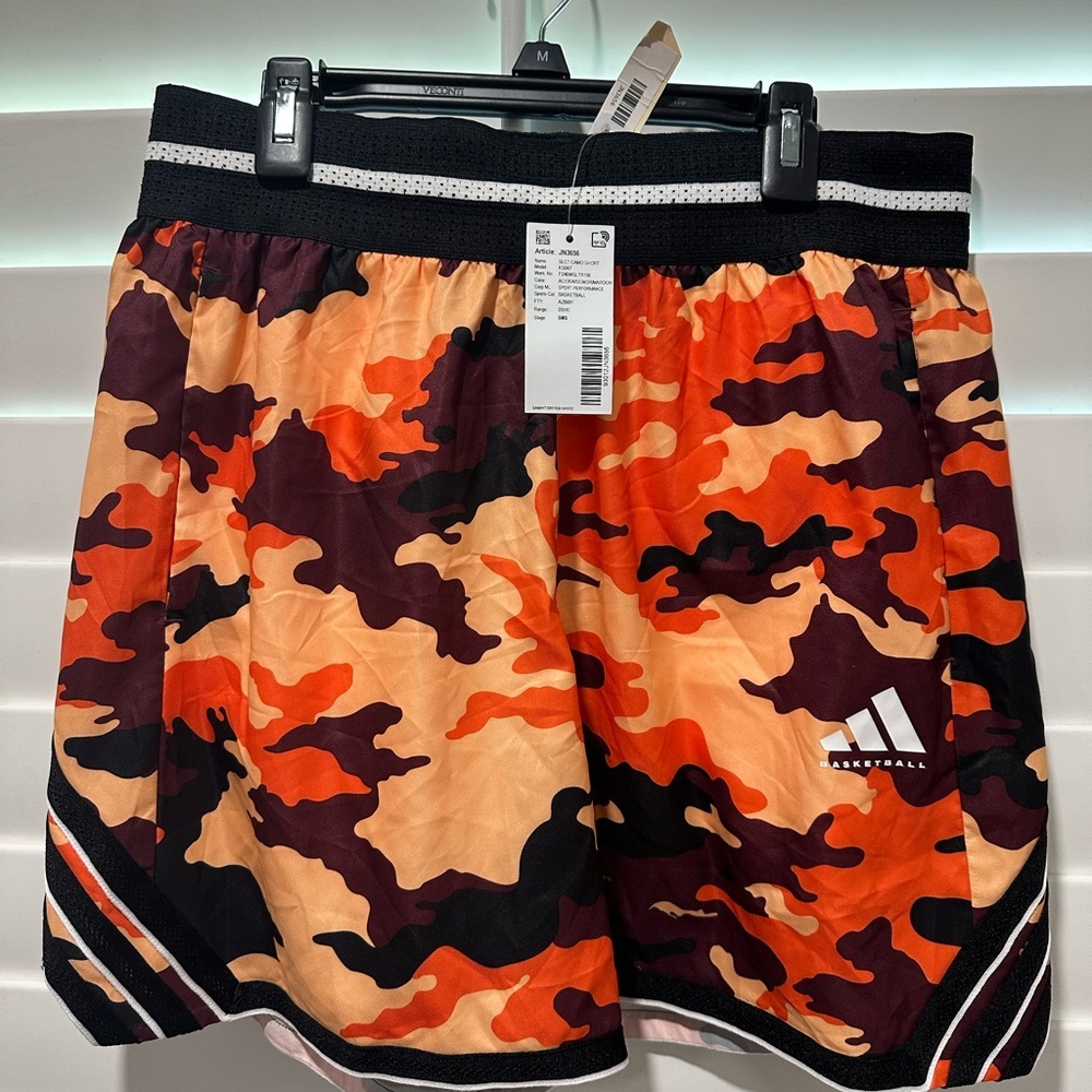 Adidas Men's Athletic Camo Shorts - Orange and Black (SIZE S)